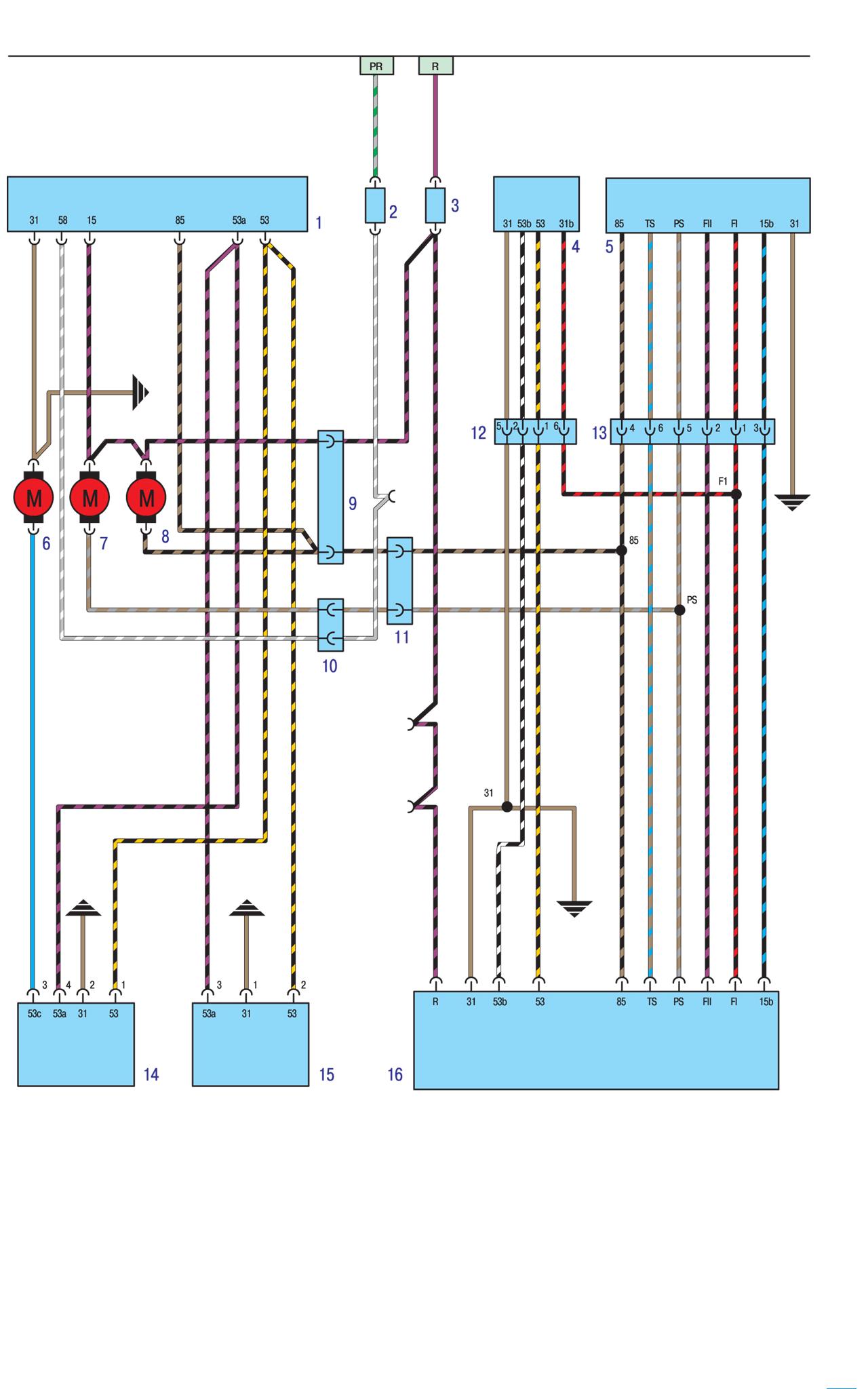 Схема проводки БМВ Е30 - Омыватели фар