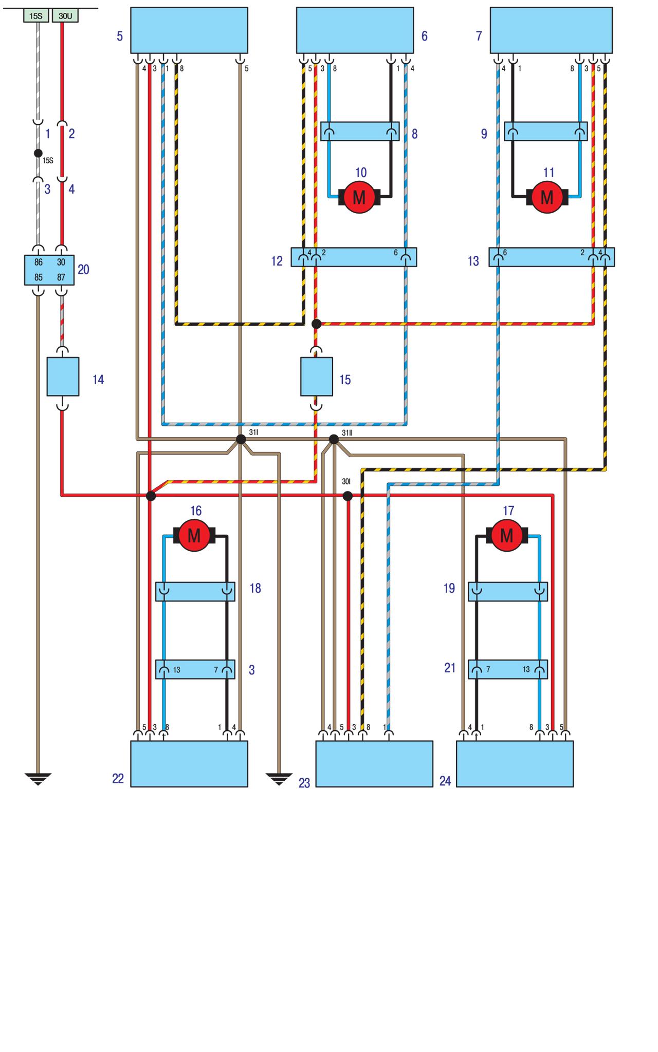 Схема проводки БМВ Е30 - Электрические стеклоподъемники