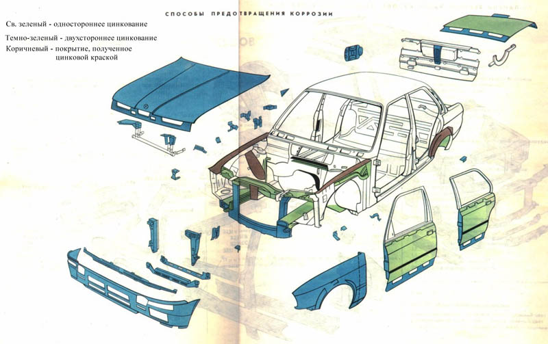 Схема частей кузова BMW E30 проходивших оцинковку на заводе